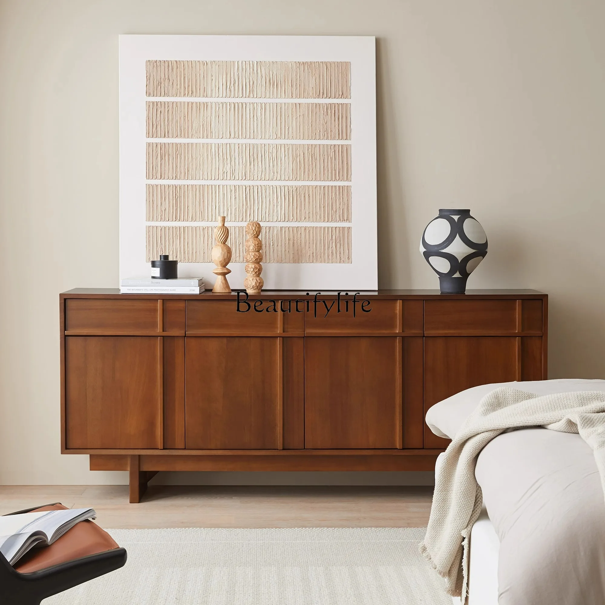 

Side cabinet Solid wood storage French retro wall living room