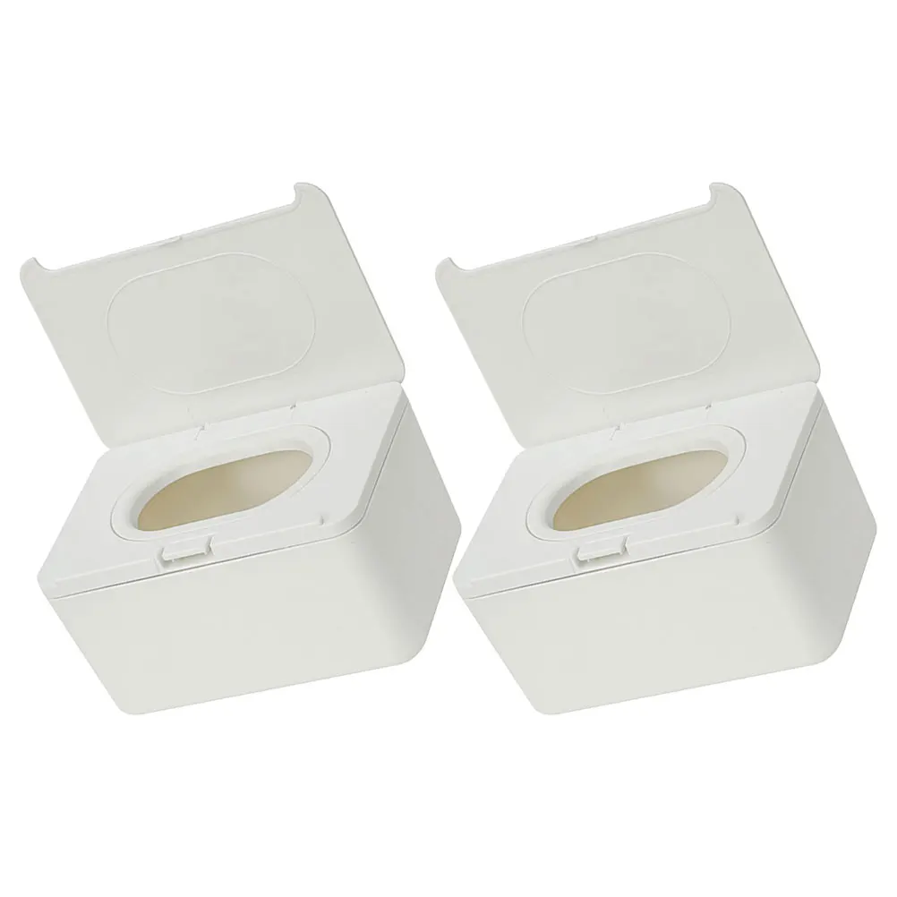 

2 Pcs Wipe Container Wet Tissue Box Wipes Portable Dispenser Seal White Plastic Travel