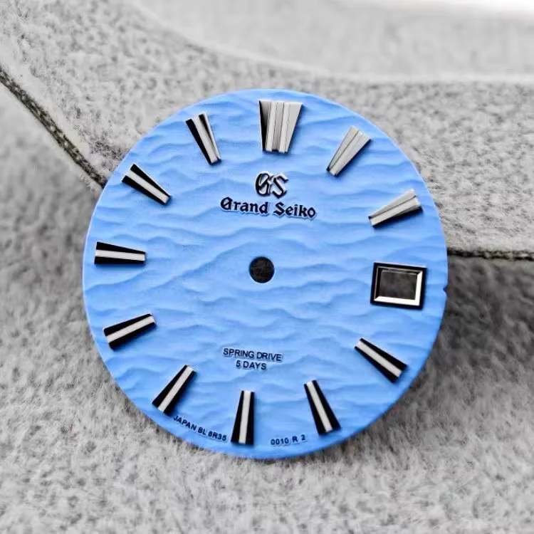 28,5 mm NH35 wijzerplaat/NH36 wijzerplaat blauwgroen lichtgevend S-logo golvend patroon mechanisch horloge BGW9 voor seiko mod