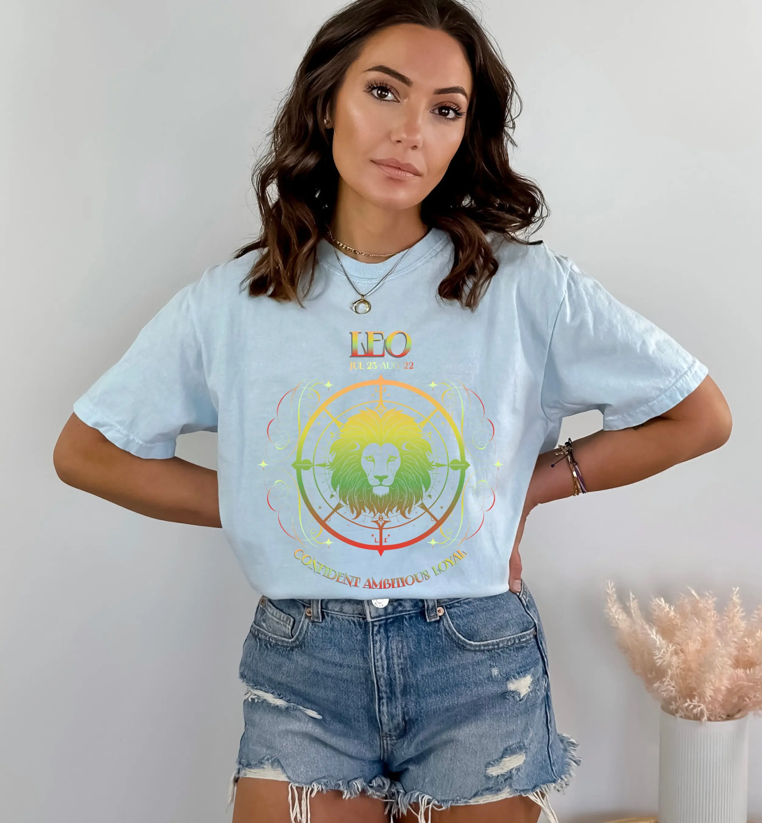 Leo Zodiac T Shirt For Astrology Lover Witchy Birthday Her Fire Sign July Aug Oversized