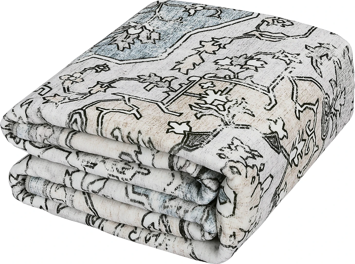 Vintage Washable Soft Area Rug Low Pile Anti-Slip Stain Resistant Rug Foldable Thin Floral Distressed Carpet Non-Shedding Pad