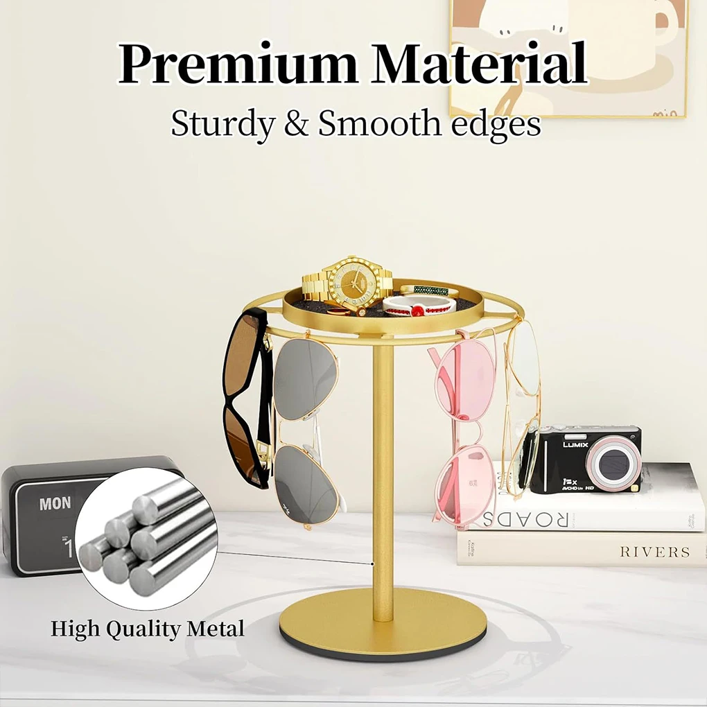 Rotating Sunglass Organizer Eye Glass Display Stand 360-degree Rotation With Tray Jewelry Storage Organizer Detachable Home
