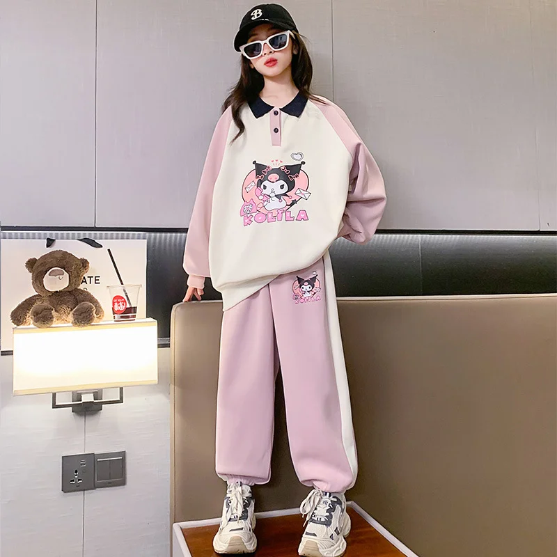 Sanrio Kulomi Herbst neue Pullover Set modische ausländische Stil Kinder Cartoon niedlichen Sport zweiteiligen Set