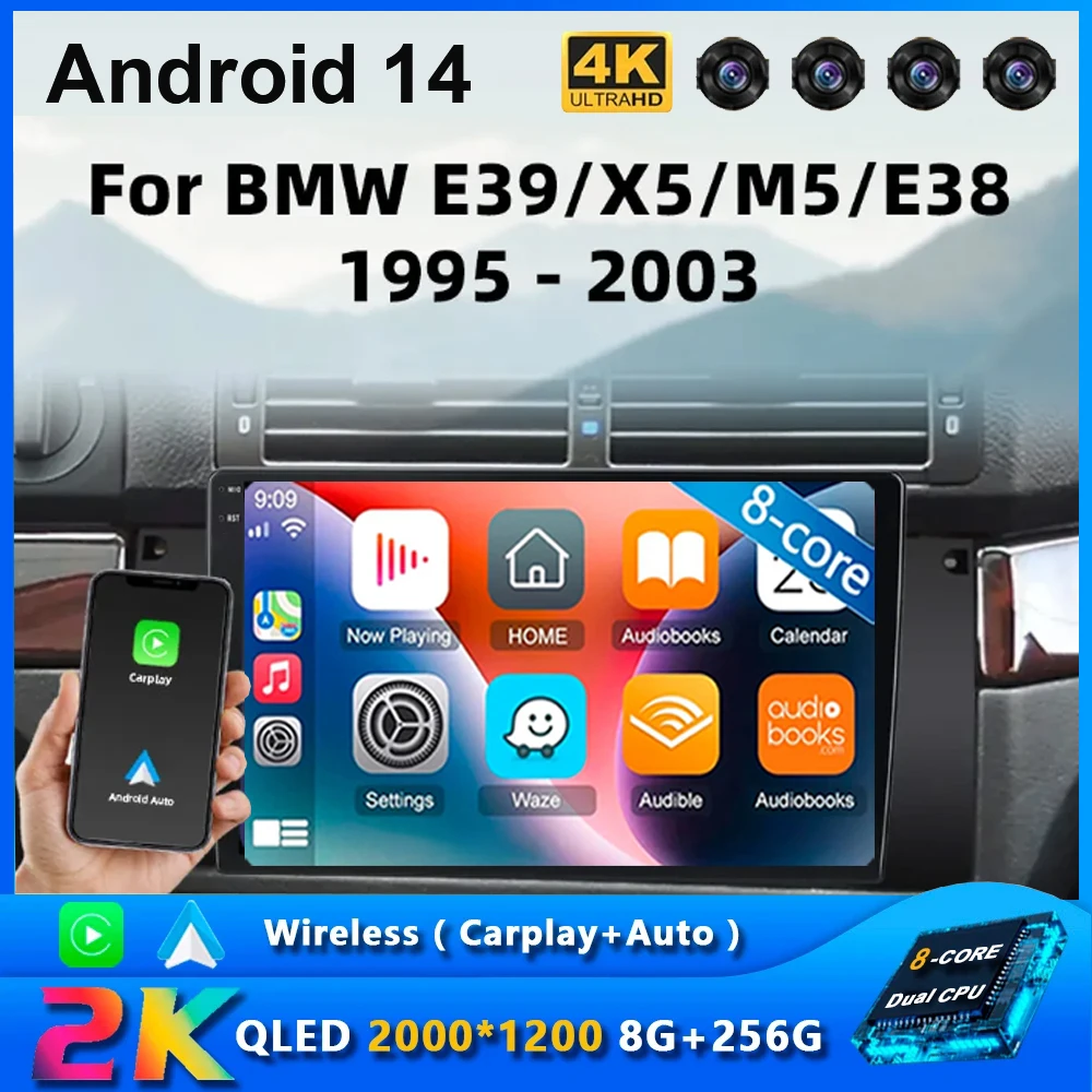 

Автомагнитола Carplay для BMW M5 E39 E53 X5 1995-2003, Android 14, GPS-навигация, мультимедийный плеер, видео, стерео, Wi-Fi + 4G BT, DVD