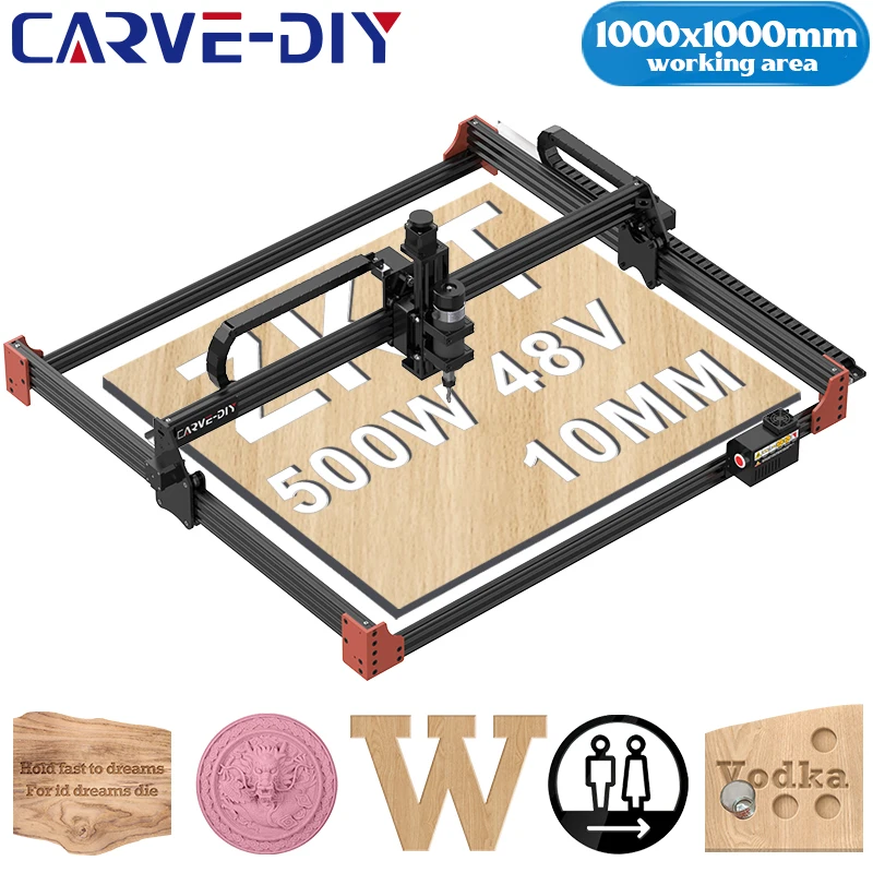 

Фрезерный станок с ЧПУ Carve-diy 500 Вт Рабочая зона шпинделя 1000x1000 мм Фрезерный станок из ПВХ 3 оси Grbl Control Акриловый резак МДФ