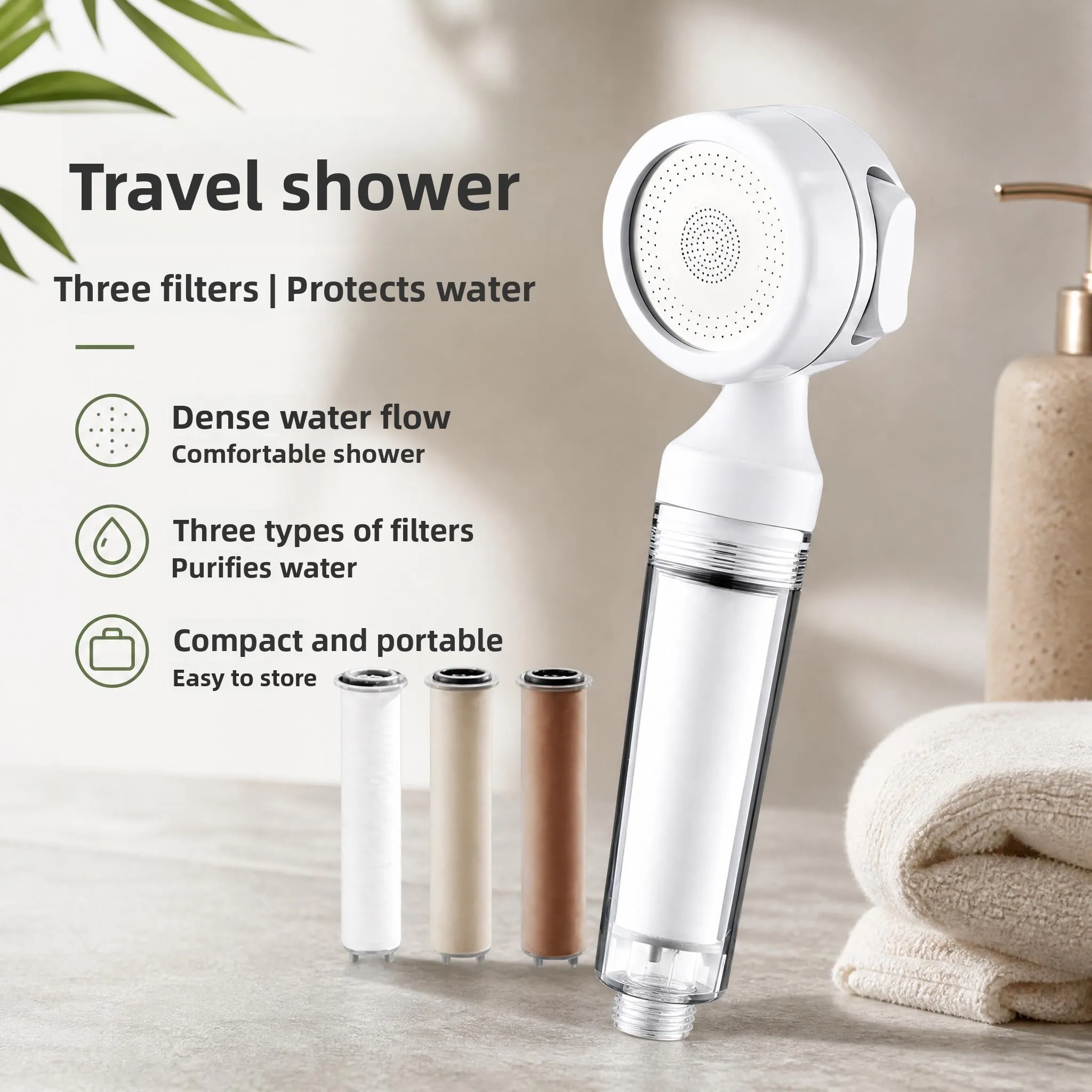 ポータブルトラベルシャワーヘッドホテル滞在用ミニバスシャワー噴霧器加圧バスツールシンプルスタイルabs食品グレードシリコン