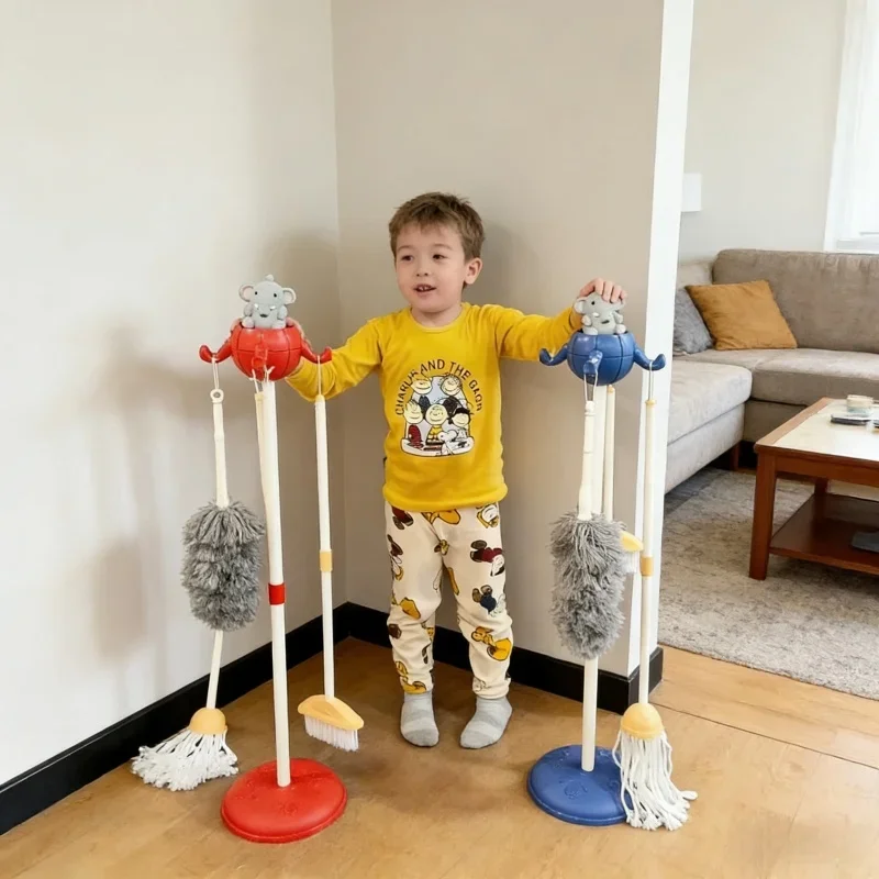 Juego de Herramientas de Limpieza de Juguete para Niños, 8 Piezas, Simulación de Escoba, Mopa, Recogedor, Botella de Spray, Soporte, 1 kg, Regalo Novedoso para Niños, Juguete para el Hogar