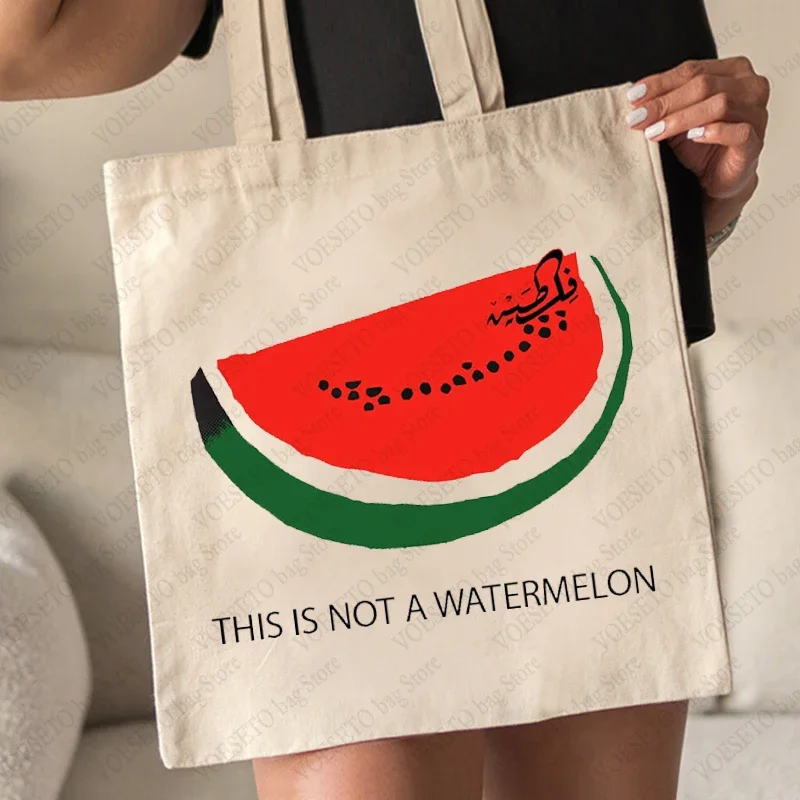 This Is Not A Watermelon Pattern Tote Bag Canvas Shoulder Bags for Against War Women\'s Reusable Shopping Bag Best Gift for Peace