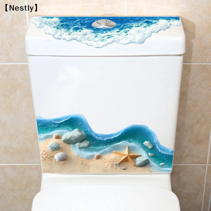 3D Ocean Beach Starfish Seashell Self Adhesive Toilet Tank Sticker Waterproof Bathroom Decal〔Nest〕