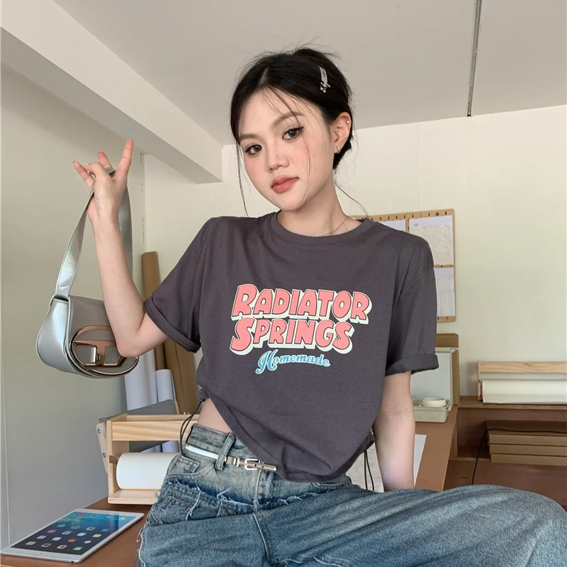 Women's T-shirt Summer Cute O-neck Design Sense Y2k Tops Students Loose Versatile Sweet Short Tees Female Graphic T Shirts