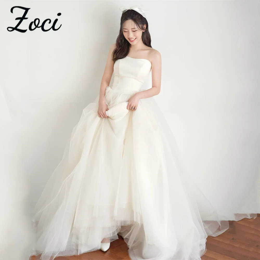 

Zoci Sweetheart A Line Wedding Dresses PhotoShoot Strapless Korea Evening Party Dress Customized Lace Up Bride Reception Gown