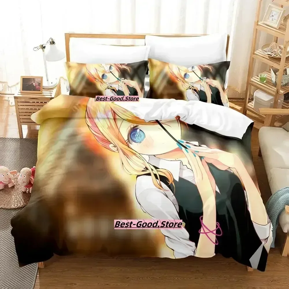 Kaguya-sama Love is War 3D Kawaii Girls camas Printed Bed Set Duvet Cover Pillowcase Bedding Set Linen Sheet Quilt Cover Size