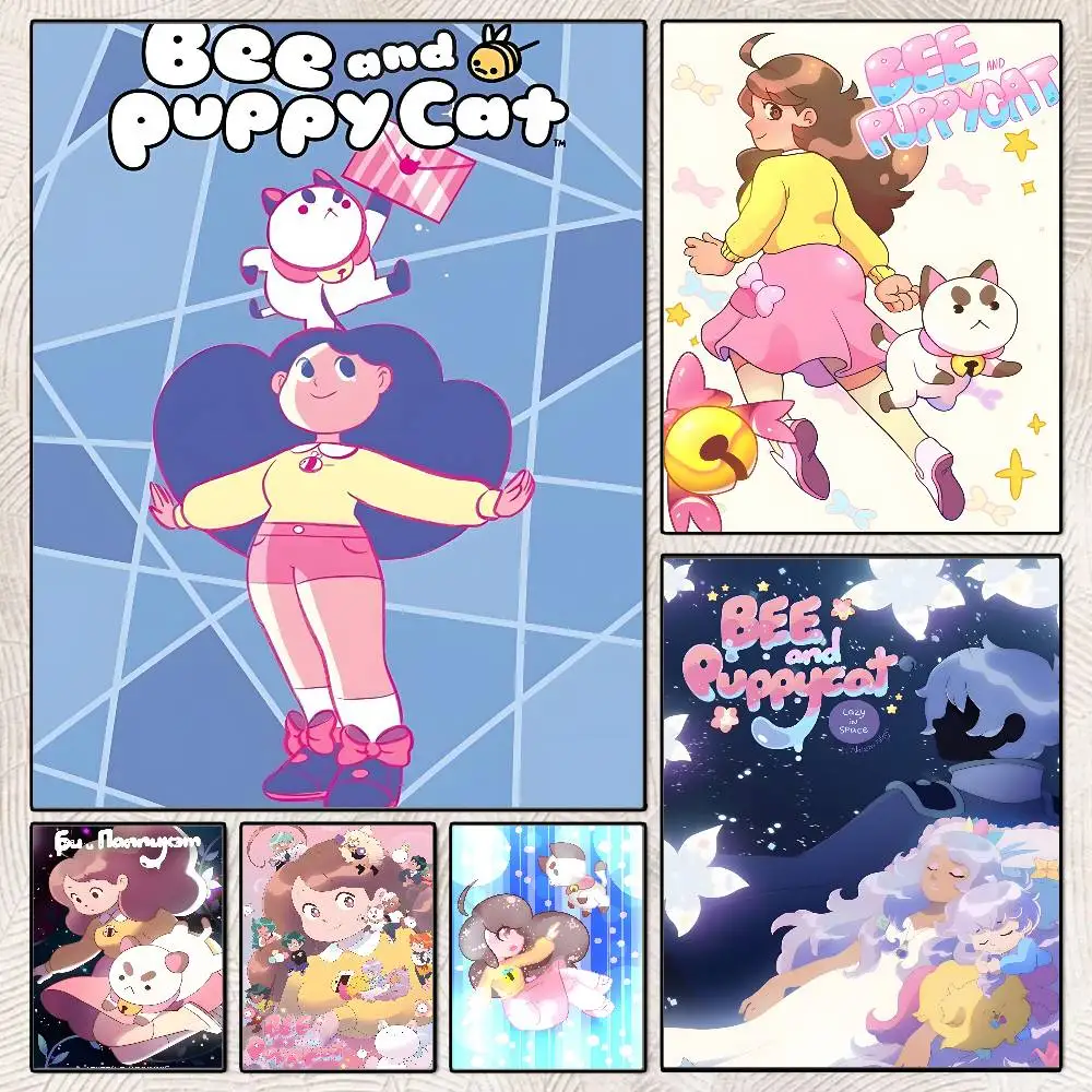 Cartoon Bee And P-Puppycat Poster HD Posters Self-adhesive Waterproof Ideal For Living Room Bedroom Bar Decoration