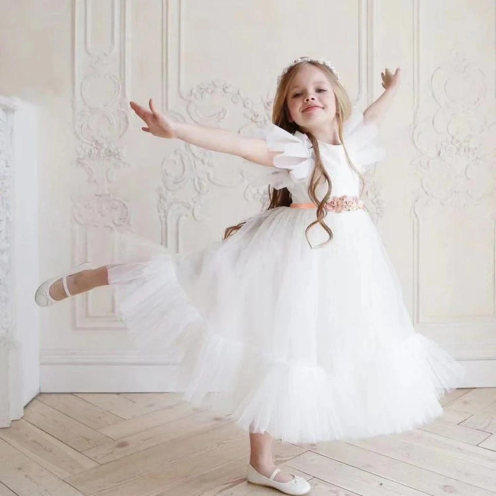 Flower Girl Dress Children Bridemaid Wedding Dresses For Kids Pink Tulle Gowns New Girls Boutique Party Wear Elegant Frocks