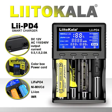 LiitoKala Lii-PD4/PD2 AC PD Charger LCD Fast Charging 4/2-Bay for 21700/18650/AA/AAA Multi-Protection Auto-Detect