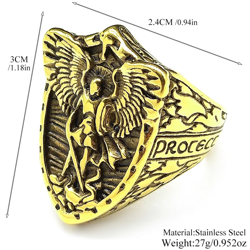 316L Vintage Saint Michael Erzengel Ring für Frauen Männer Edelstahl Gold Farbe Ritter Schild Finger Ring Amulett Schmuck – Detail 3