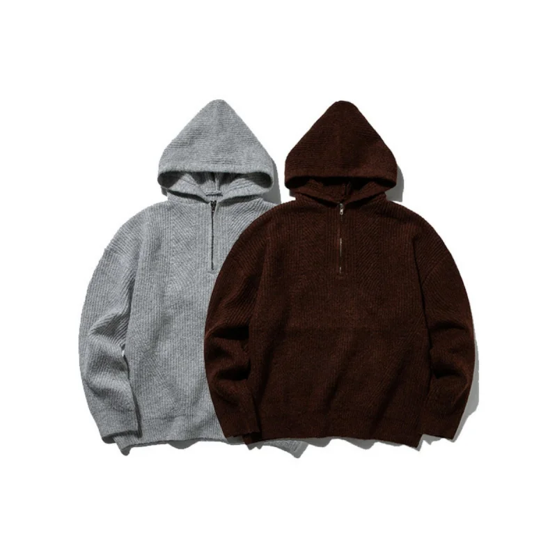 

MAQVOB Mens Crewneck Hooded Sweaters Casual Knit Lightweight Street Wear Long Sleeve Oversize Zip Sweater
