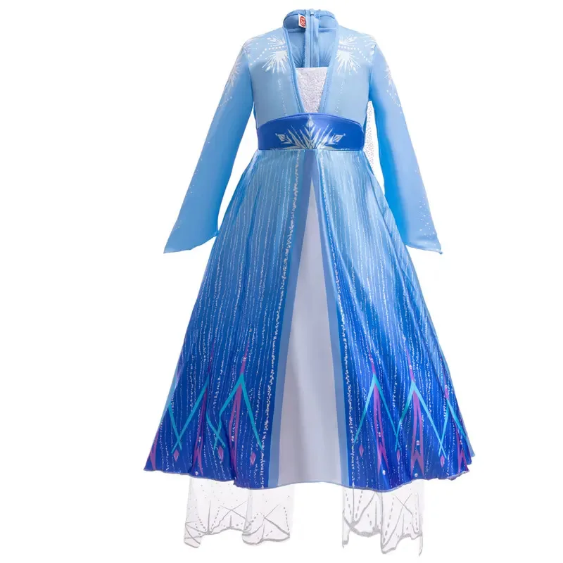 حكاية خرافية الأميرة إلسا نفس النمط فستان فتاة تأثيري ملكة الثلج الأزرق بأكمام طويلة بنطلون ملابس الحفلات رداء غير رسمية ob;8