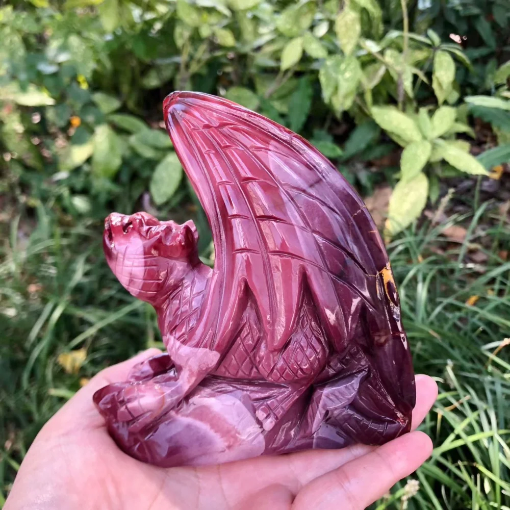 Natural Mookaite Jasper Hand Carved Flying Dragon Figurine, Crystal Fantasy Creature Statue, Home Decor, Reiki Crystal Gift