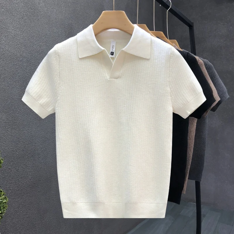 

Knitted Shirt Men'S Short Sleeve Spring New Base Shirt High-End Cool Men'S Half Sleeve-Shirt