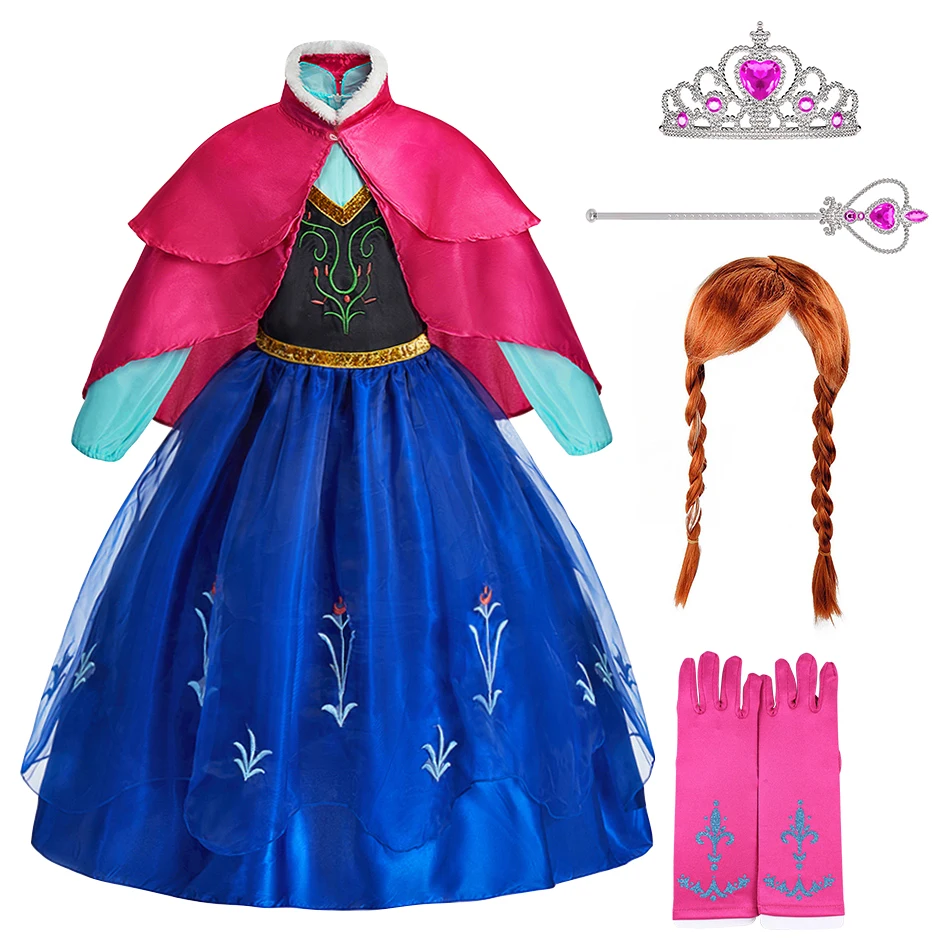 Kids Anna Elsa Clothing Set Little Girls Christmas Halloween Gown Kids Party Red Cloak Costume Dance Long Sleeve Cosplay Dresses