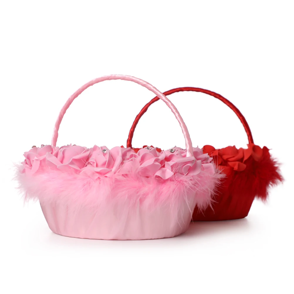 

Artificial Flower Basket Pink Delicate Woven Wedding Baskets for Flowers Petals C ies Graduation Banquet Party
