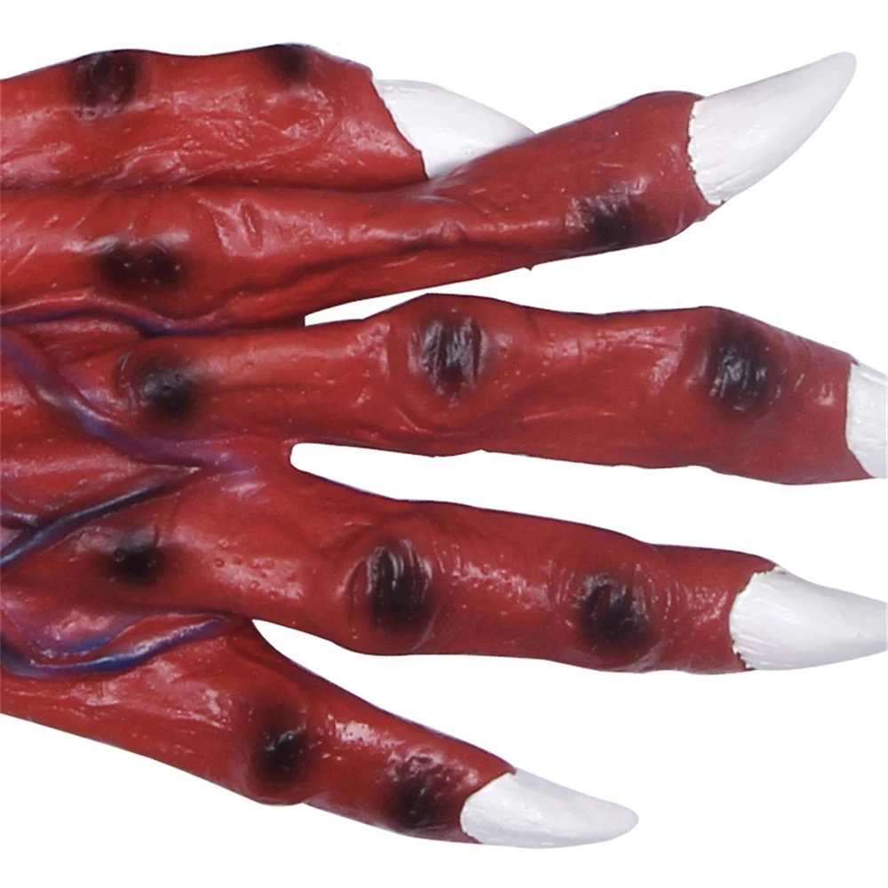 Scary Black nail latex gloves Horror Red Monster Demon gloves cosplay costume Halloween Costume party Dress up Props