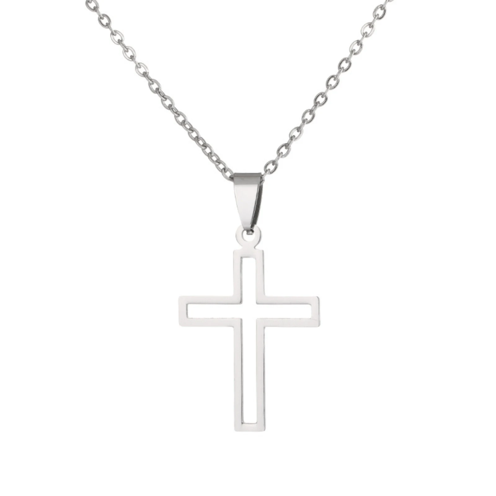 Edelstahl-Hohlkreuz-Halskette, Ausgeschnittenes Kreuz, Halskette, christlicher Glaubensschmuck, Geschenk für Männer und Frauen – Detail 1