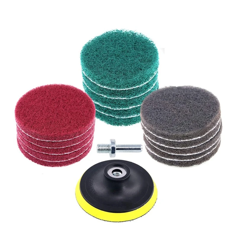 16Pcs 4 Inch Drill Power Brush Tile Scrubber Scouring Pad Cleaning Kit With 4 Inch Disc Pad Holder 3 Different Stiffness