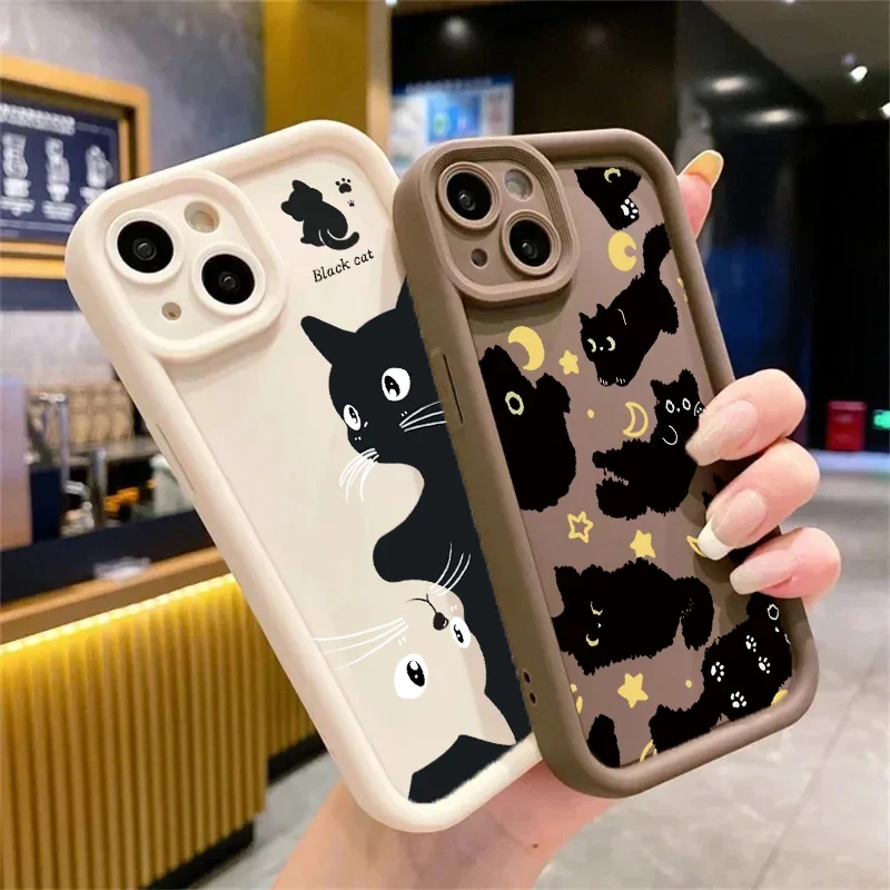 Gentle Black Cat Case For Samsung A57 A56 A55 A54 A53 A17 A07 A16 A06 A36 A26 A53 A52 A33 A23 A13 A25 A24 A34 A14 A13 5G Casing