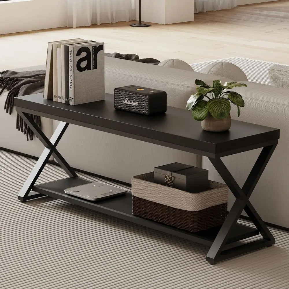 Contemporary Black Oak Entry Bench with Storage, 47 Long for Foyer, Hallway, and Living Spaces