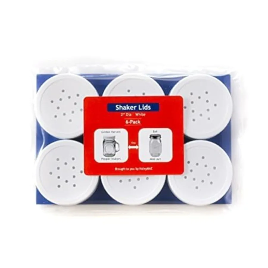 

Plastic Lids with 12-Holes for Golden Harvest 4-Oue Salt Pepper Shaker Mason Jars 48-400 2" Diameter White; 6-Pack