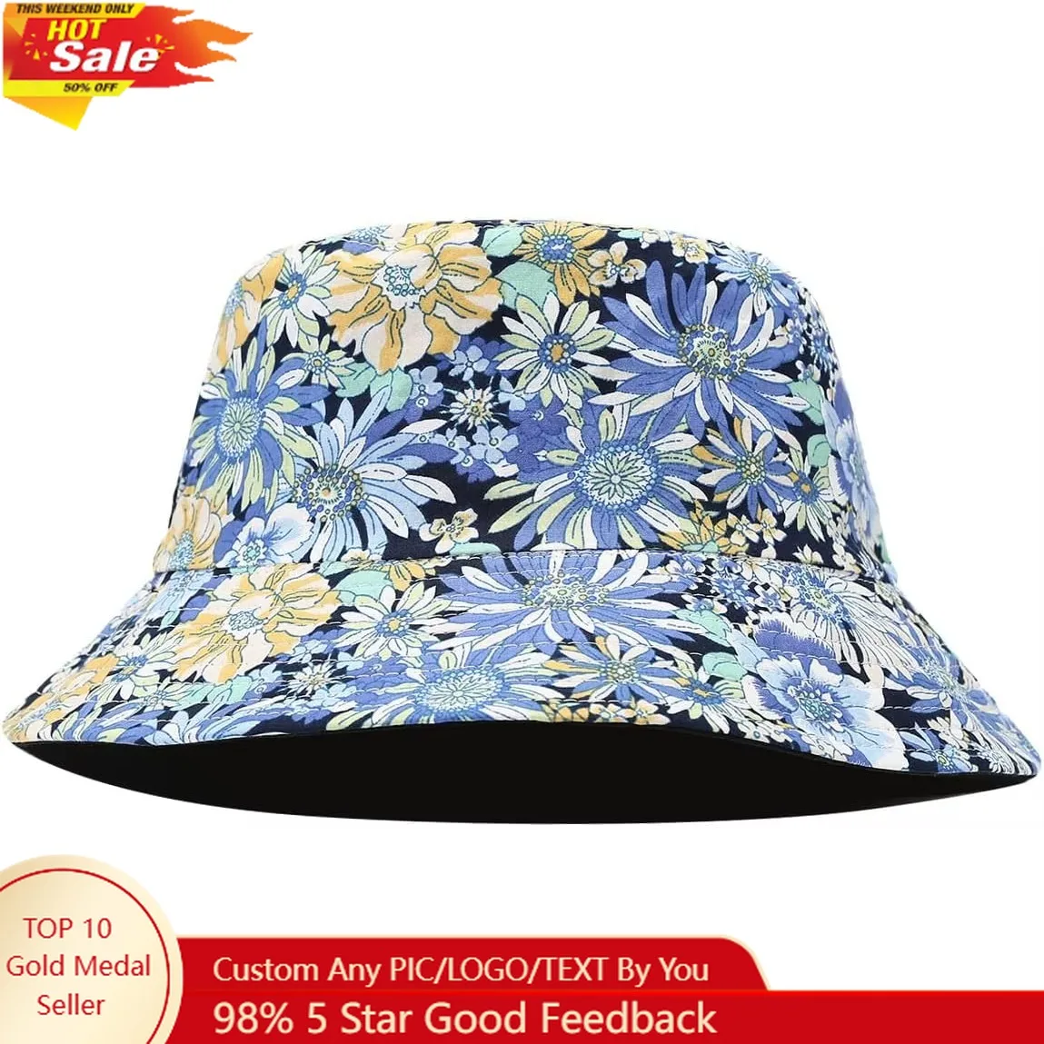 

Reversible Printed Bucket Hat Summer Beach Outdoor Cap