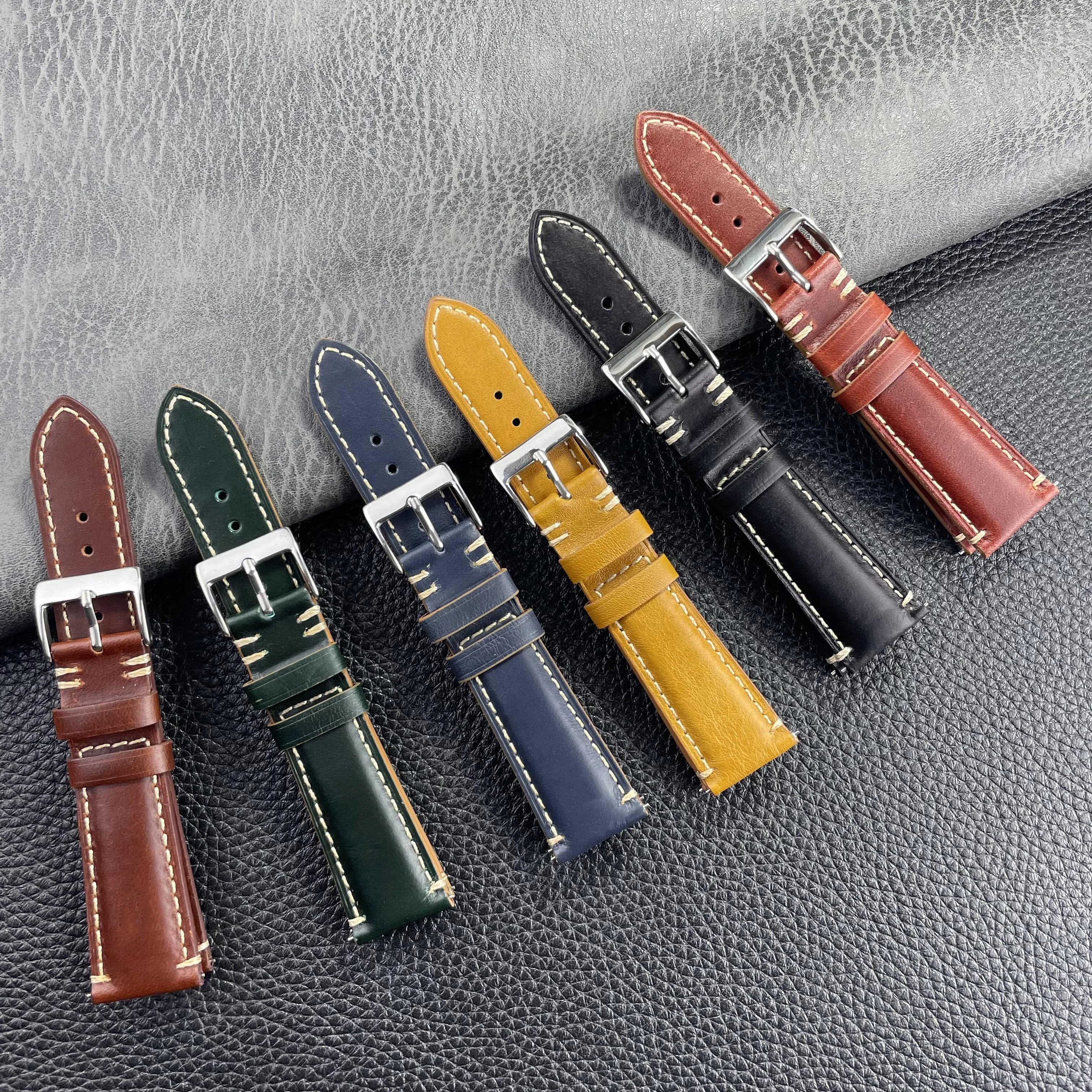 

Genuine Leather Watch Band Straps 20 22 24mm Vintage Cowhide Green Watch Strap High Quality Watch Accessories Soft