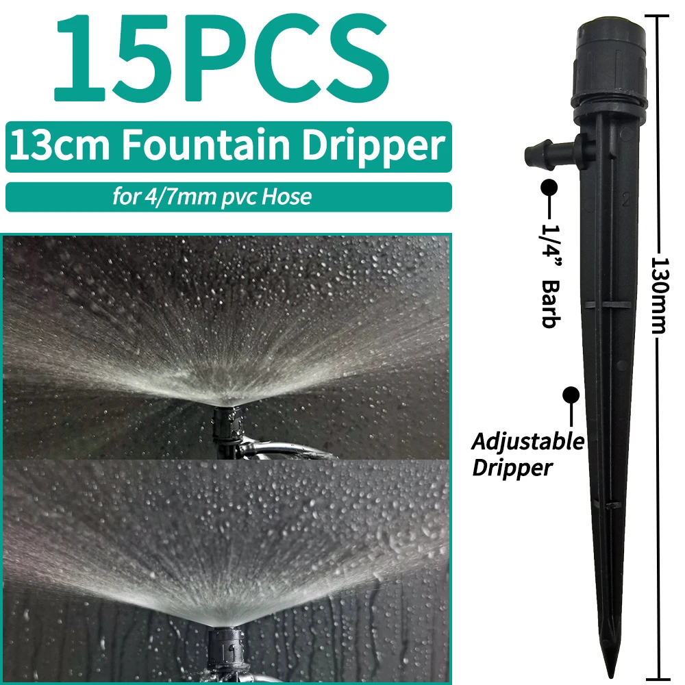 Oasis 15PCS Garden Watering Drip Irrigation Sprinkler Misting Nozzle on Stake Dripper Inserting ground fit 4/7mm Hose Greenhous