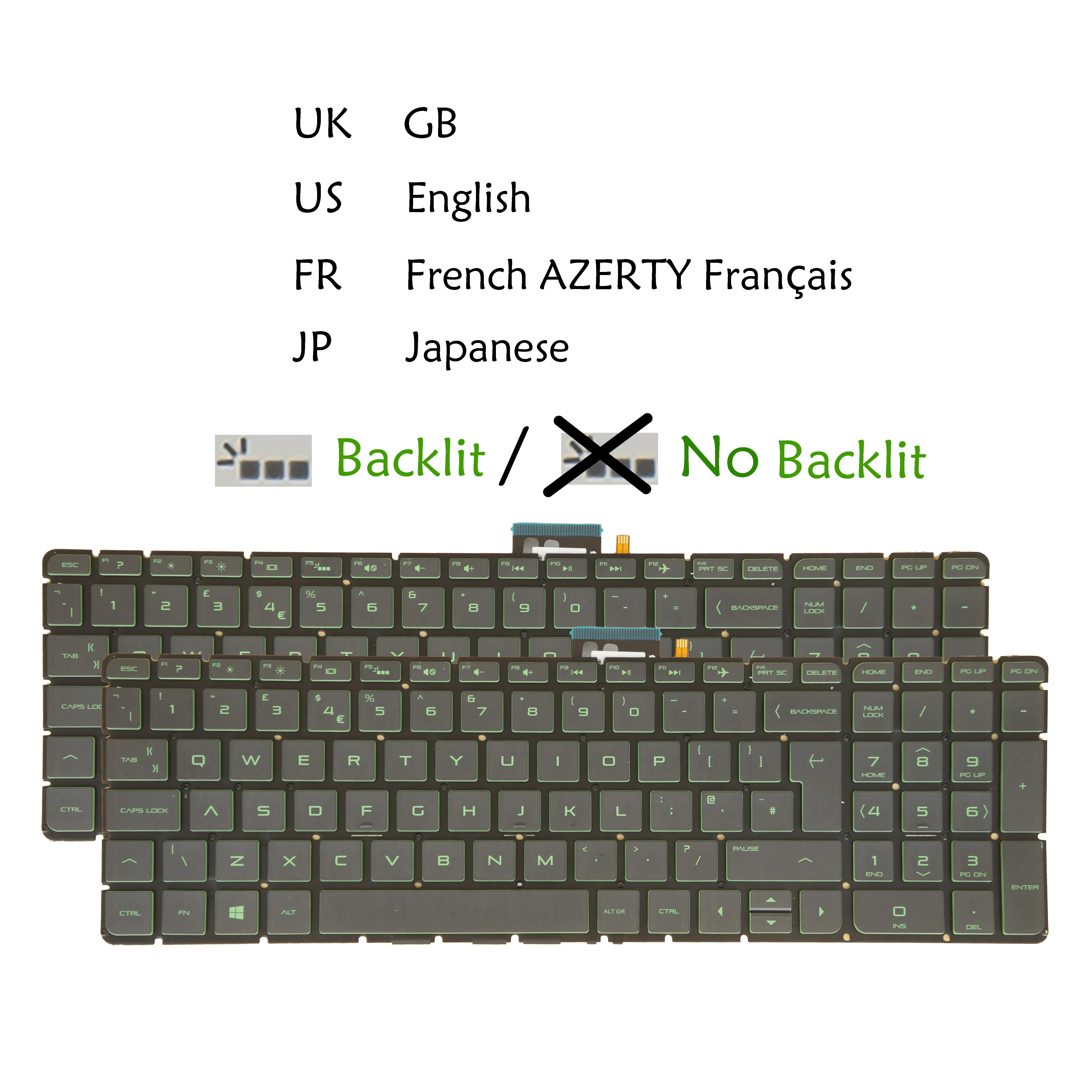 

Green Backlit Laptop Keyboard For HP Gaming 15-AK 15-bj 832805- US English UK French AZERTY Portuguese