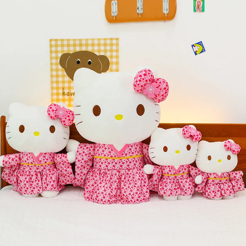 Jouet en peluche de dessin animé Hello Kitty, Kimono Sakura de Style japonais, poupée en peluche douce, oreiller en peluche mignon Kawaii, décoration de maison pour enfants filles, cadeau