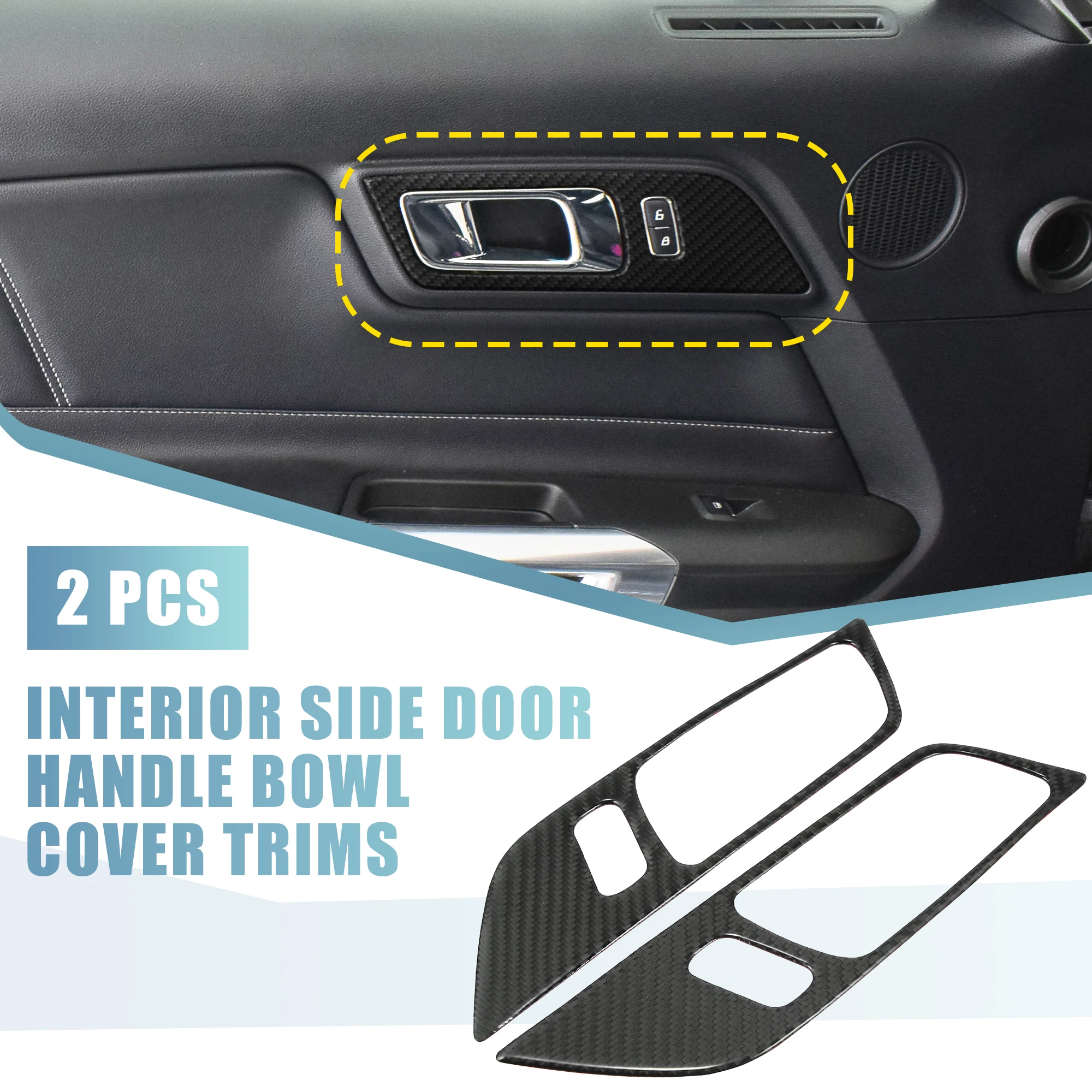 

UXCELL 2pcs Side Door Handles Bowl Cover Trim for Ford for Mustang 2015-2020 Black