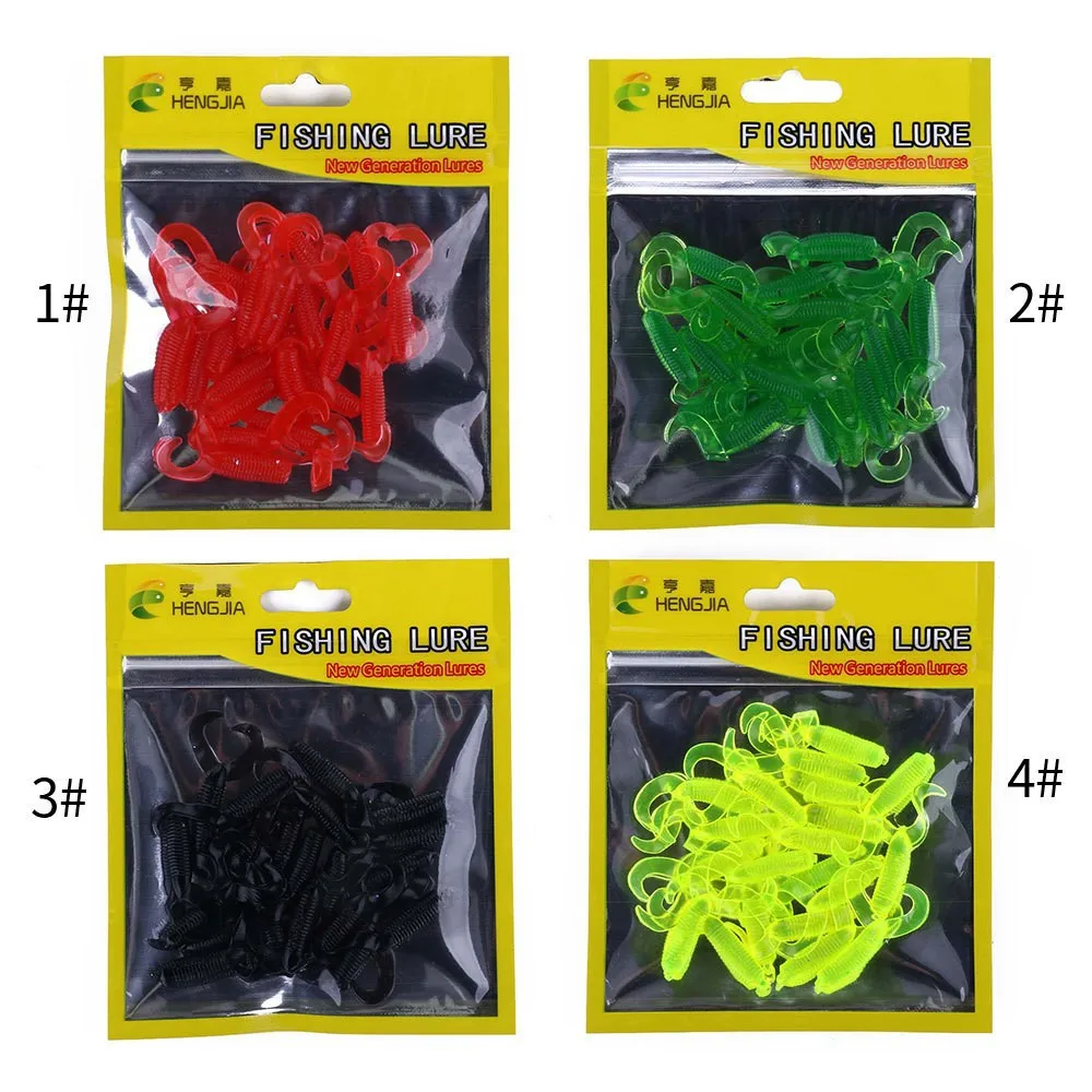

3.5cm Double Tail Grub Tail Soft Worm 20pcs Freshwater Bass Culter Flexible Salt Scent High Elastic Slow Sink Fishing Lure