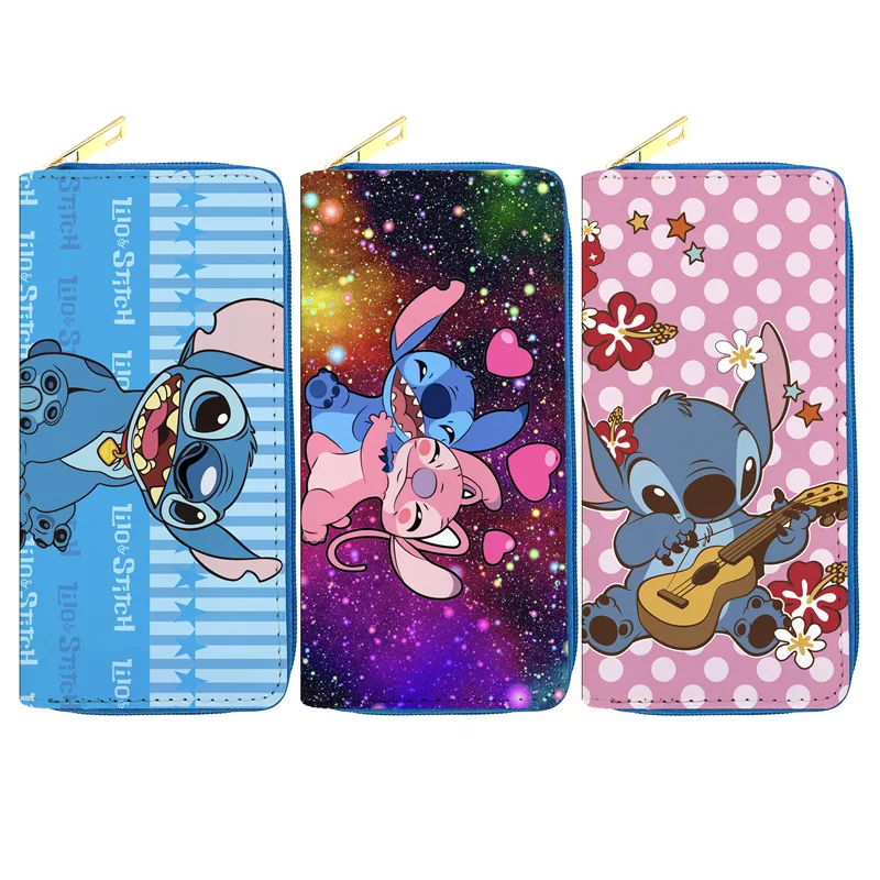 Anime Lilo & Stitch Figure Stitch Pattern Studente Portafoglio lungo in pelle Ragazza di moda Cosplay Cerniera Portamonete in PU Regali di compleanno