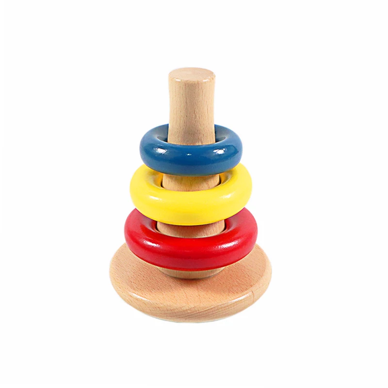 Montessori Kids Toy Baby Wooden Tri-color Circle Socket Unisex Infant Todders Toys Early Learning Educational Preschool Training