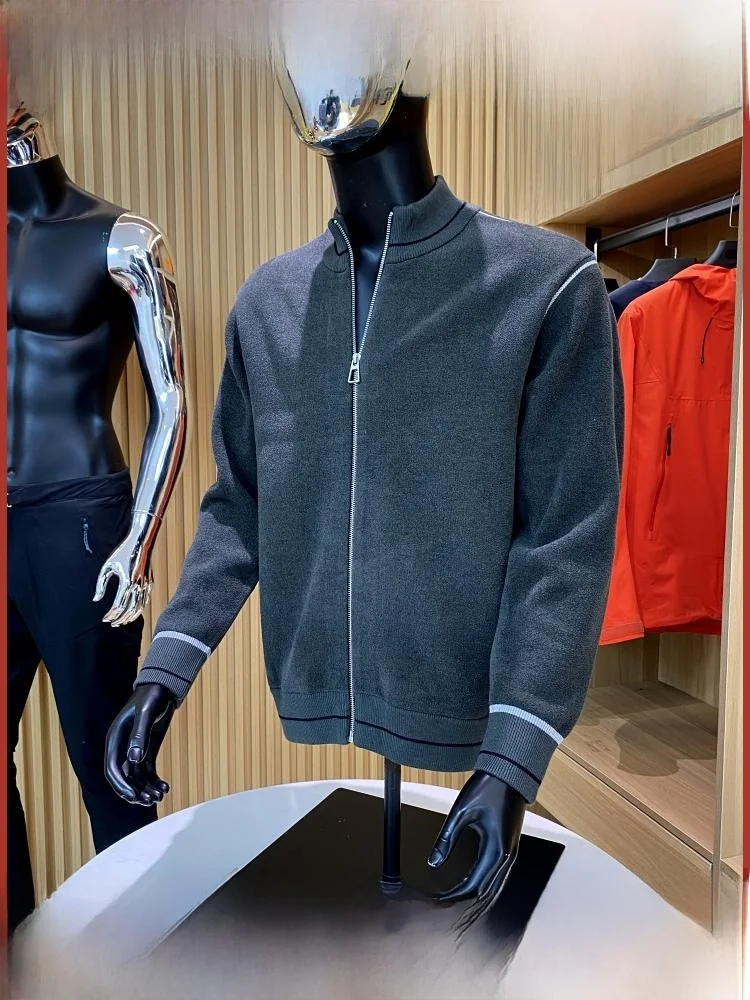 

Thiened High-amage Knitted Sweater Zipper Slim Fit Men's Autumn Winter Busin Casual Knitwear Youth Trend Long Sve