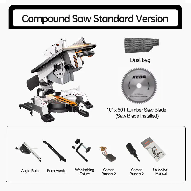 KD-1800 Serra compuesta multifuncional de 10 polegadas – Serra de esquadria perfeita para carpintaria com capacidade de serra de painel de mesa