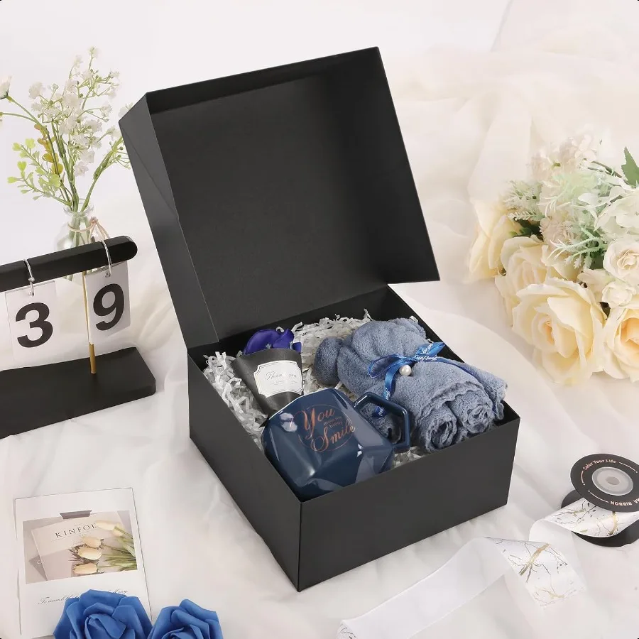 10 Gift Boxes 8x8x4 Inches Matte Black Gift Boxes Bulks for Mother's Day Father's Day Party Birthday Groomsmen Proposal Boxes f