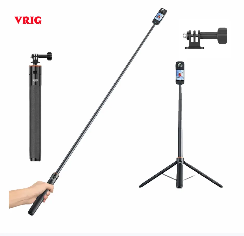 Vrig 140cm Extendable Tripod Adjustable Selfie Stick Long Hand Grip for Insta360 X5/X4Air/X4/X3/Go Ultra/Go 3s/Ace Pro/Gopro/DJI