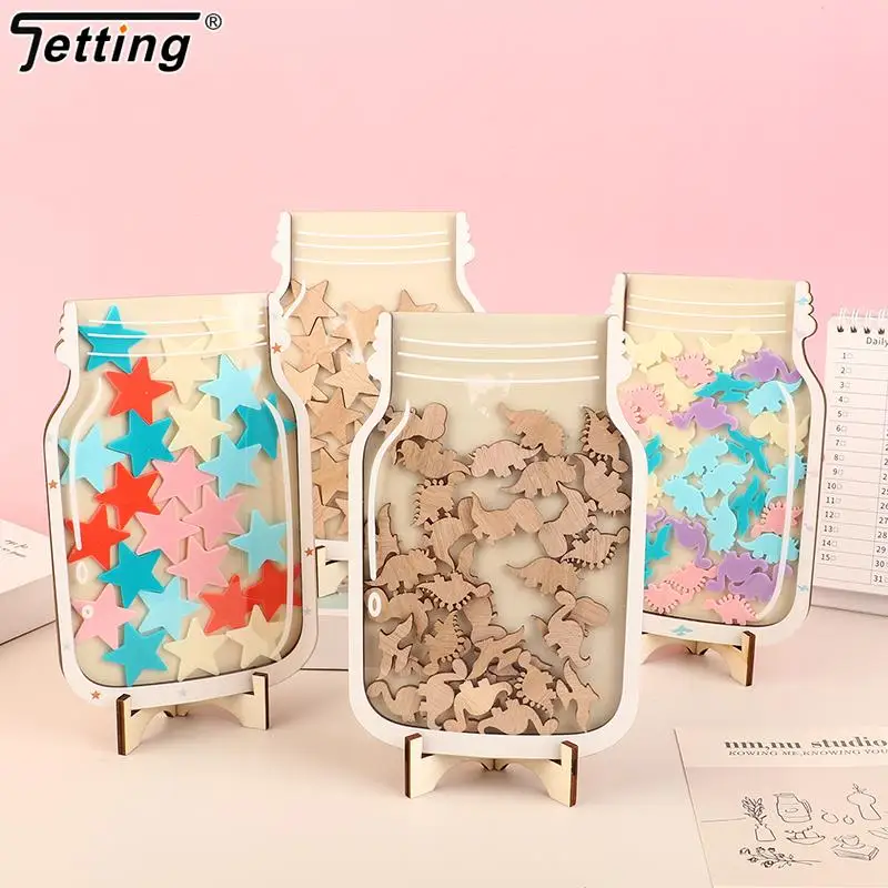 1pc Star Reward Jar Children Reward System Wood Board Colorful Ornament Motivational Reward Jar Incentive Jar Home Bedroom Decor