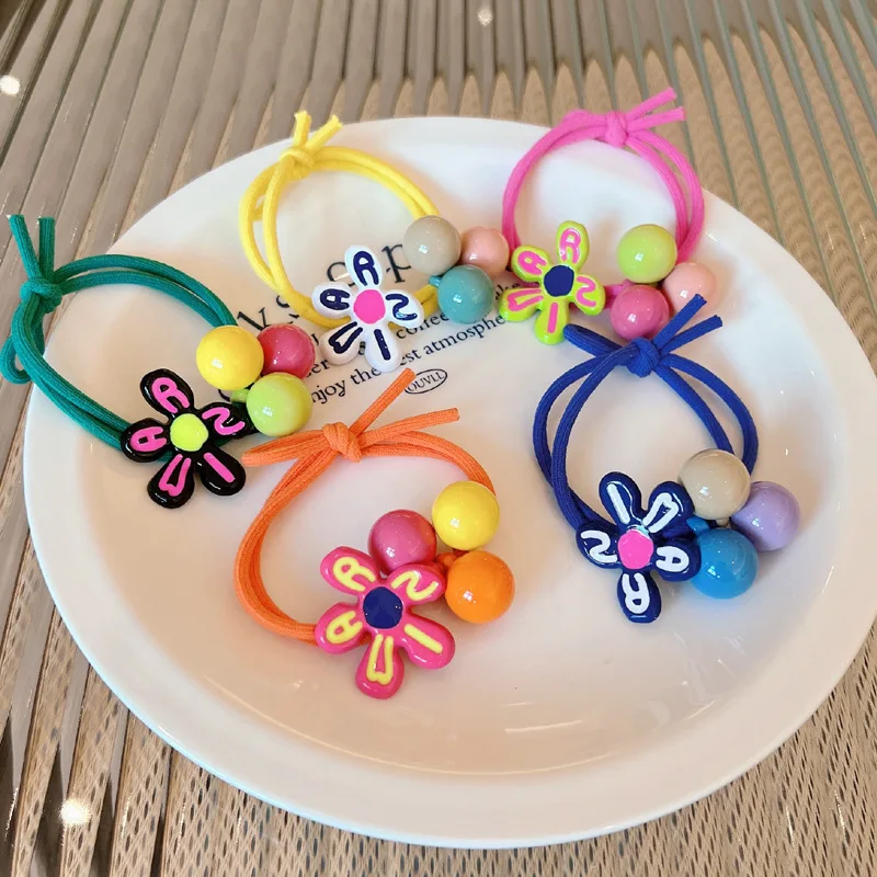 

Colorful Fluorescent Letter Flower Ball Elastic Hair Band Girl Cute Sweet Fariy Ponytail Bun Rubber Ties Fashion Accessories