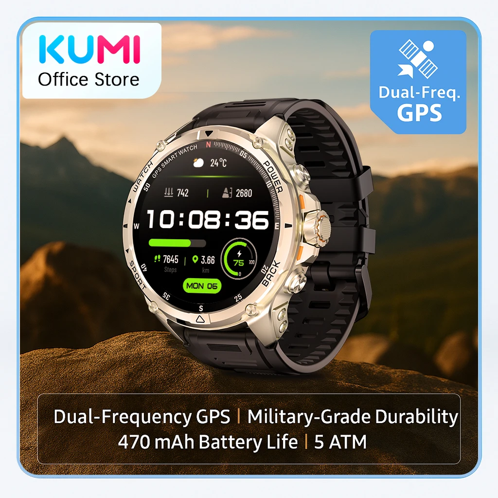 KUMI U5 Pro Smart Watch 1.43" AMOLED GPS Dual-Frequency 5ATM Waterproof AI Chat GPT Voice Fitness Tracker 15-Day Battery