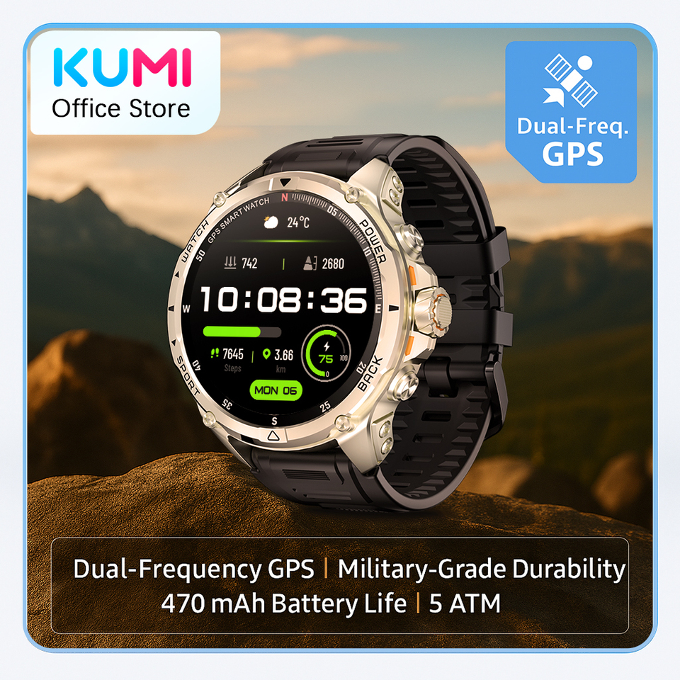  KUMI U5 Pro Smart Watch 1.43" AMOLED GPS Dual-Frequency 5ATM Waterproof AI Chat GPT Voice Fitness Tracker 15-Day Battery 