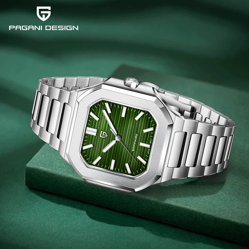 PAGANI DESIGN Herrenuhr, schlicht, modisch, Business-Quarzuhr für Herren, VH31 Uhrwerk, Saphirglas, Edelstahl, Leuchtzeiger